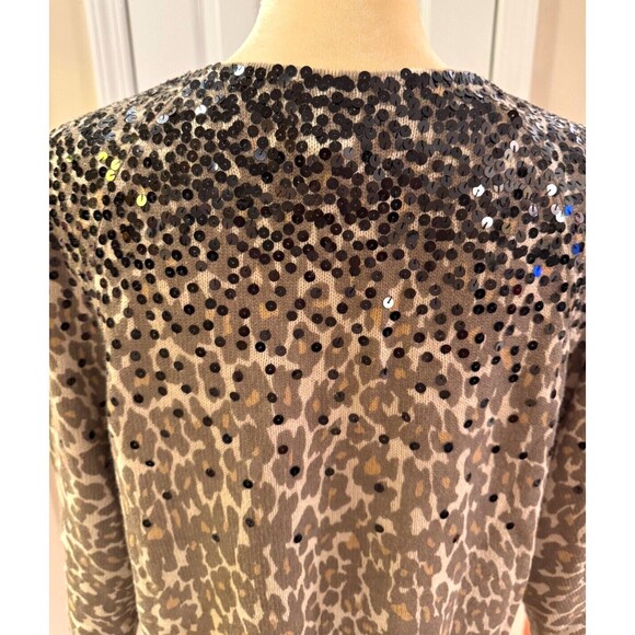 Chico's Sparkly Sequin Cardigan Sweater Sz 2/Large Black Brown Animal Print - Picture 7 of 8